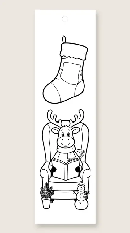 Reindeer reading time: coloring bookmark