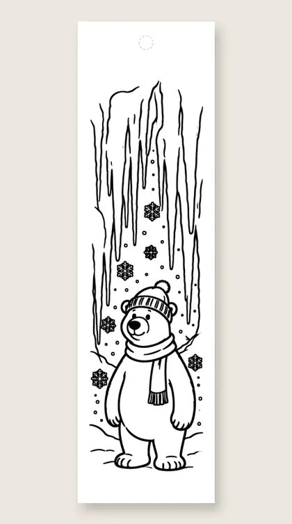 Polar bear in a scarf: Christmas coloring bookmark