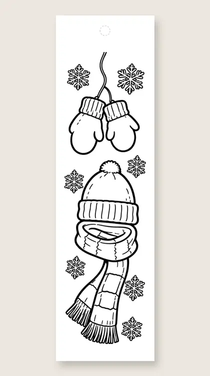 Mittens and scarf: Christmas coloring bookmark