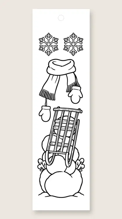 Sled and snowballs: Christmas coloring bookmark