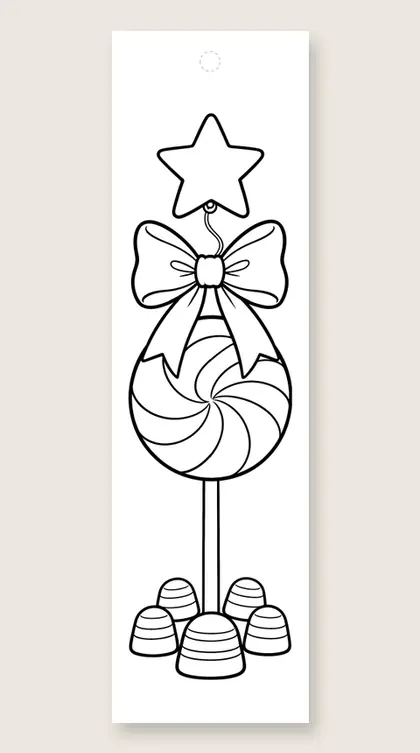 Giant peppermint swirl lollipop: Christmas coloring bookmark