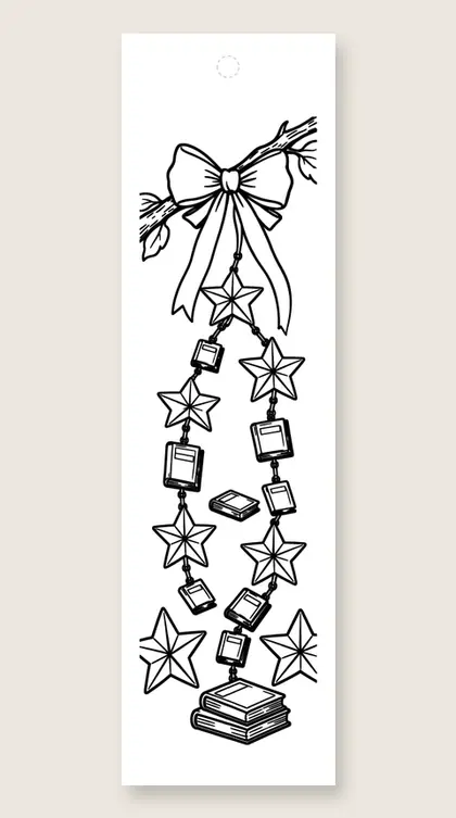 Garland of stars and books: coloring bookmark