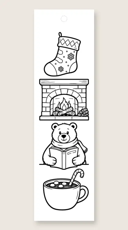 Bear by the fire: coloring bookmark