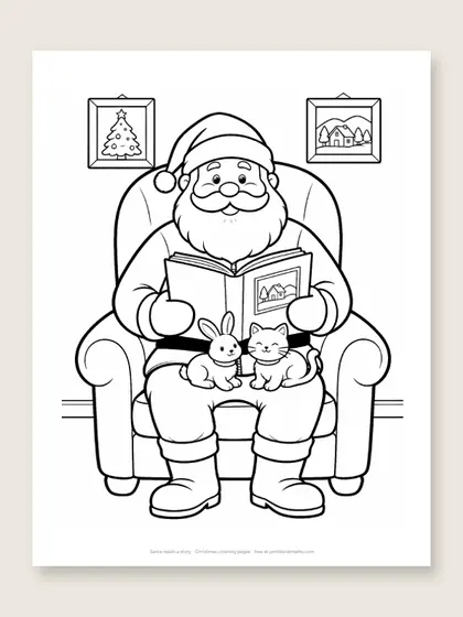 Santa reads a story: Christmas coloring page