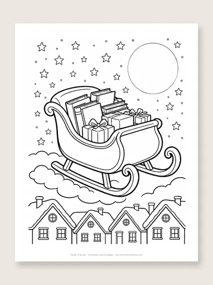 Sleigh of books: Christmas coloring page