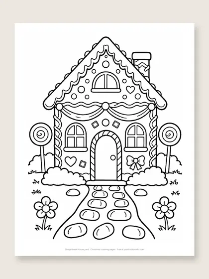 Gingerbread house yard: Christmas coloring page