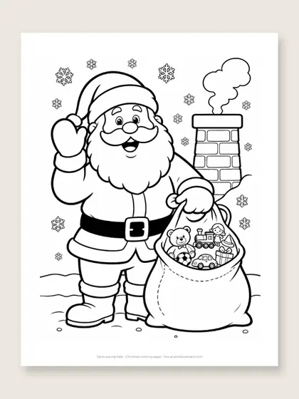 Santa waving hello: Christmas coloring page