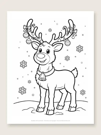 Reindeer with ornaments: Christmas coloring page
