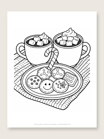 Cocoa and cookies: Christmas coloring page