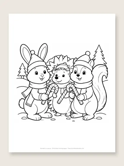 Animals in scarves: Christmas coloring page