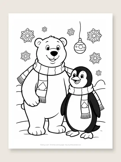Sharing a scarf: Christmas coloring page