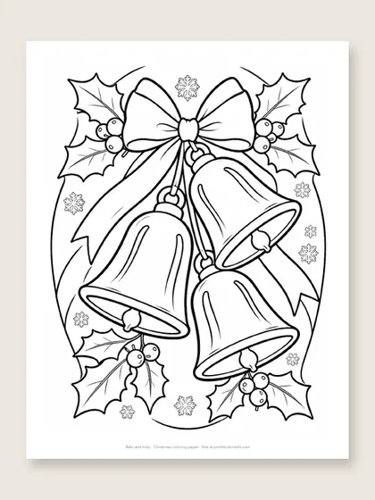 Bells and holly: Christmas coloring page