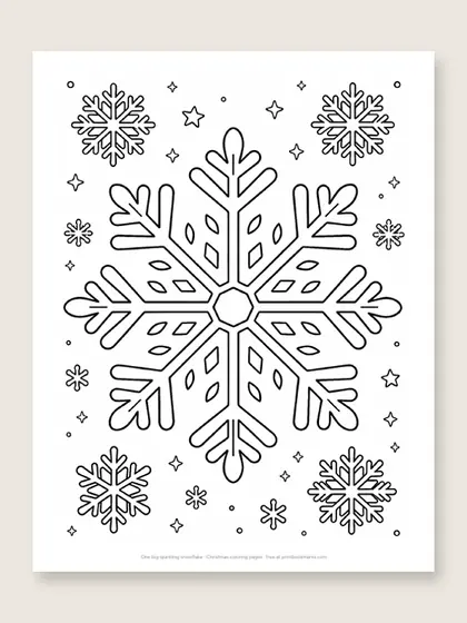 One big sparkling snowflake: Christmas coloring page