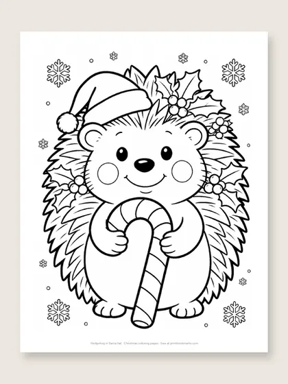 Hedgehog in Santa hat: Christmas coloring page