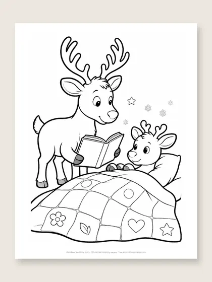 Reindeer bedtime story: Christmas coloring page