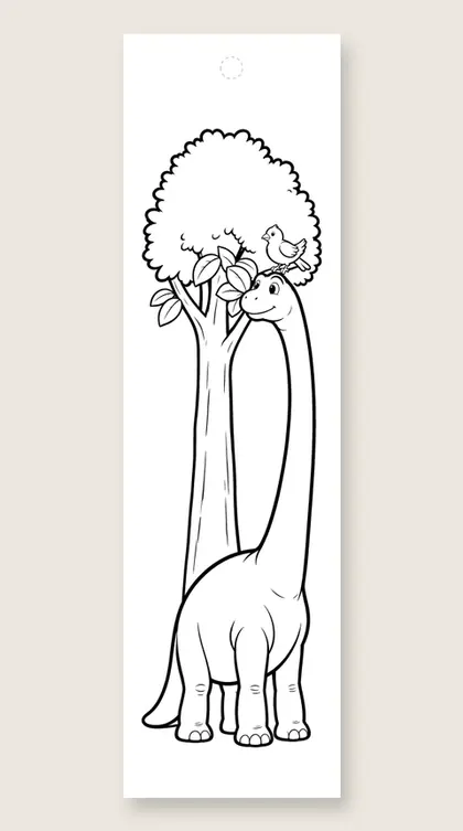 Dino reaches the treetop: coloring bookmark