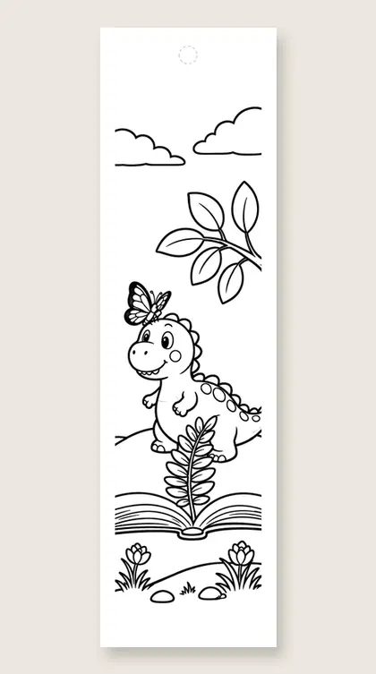 Dino and butterfly book: dinosaur coloring bookmark