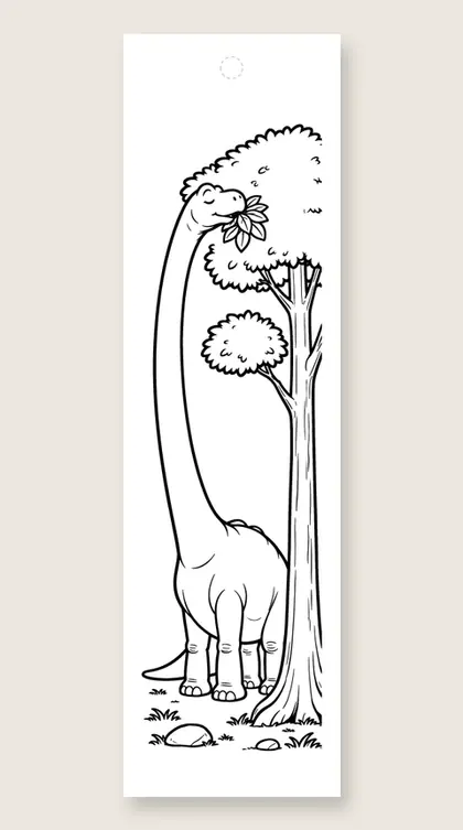 Tall tree and long-neck: dinosaur coloring bookmark