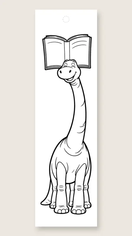 Brachiosaurus reads a book: coloring bookmark