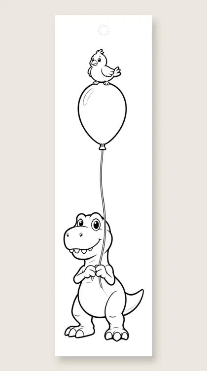 T. rex with a balloon: dinosaur coloring bookmark