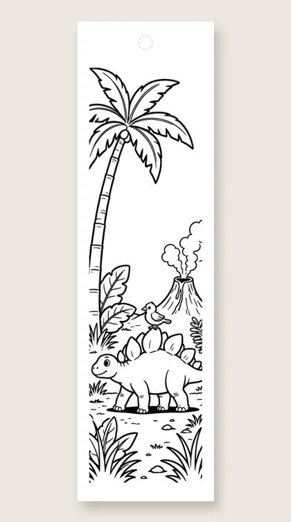 Stegosaurus with a bird: dinosaur coloring bookmark