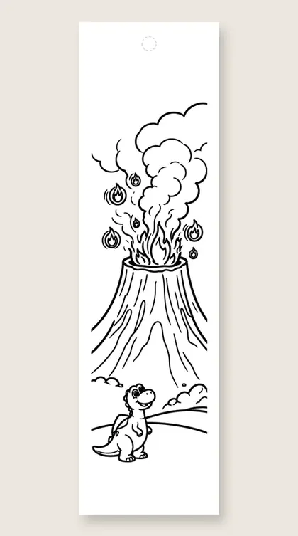 Volcano puffs smoke: dinosaur coloring bookmark