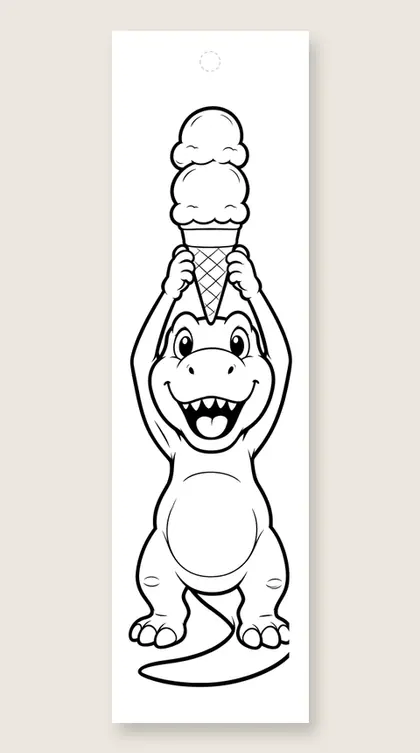 Dino ice cream: dinosaur coloring bookmark