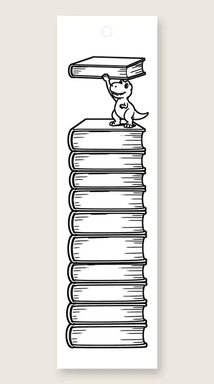 Dino book tower: coloring bookmark