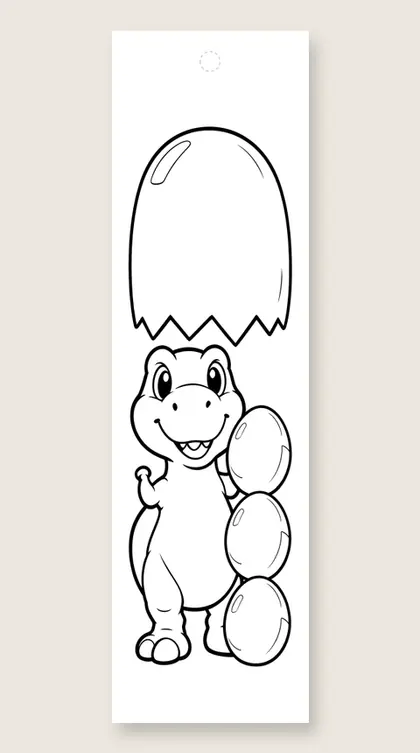 Baby T. rex and eggs: dinosaur coloring bookmark