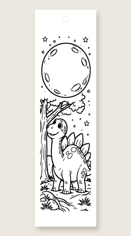 Stegosaurus and the moon: dinosaur coloring bookmark