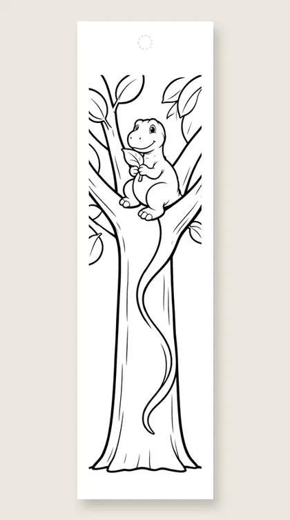 Dino in a tree: dinosaur coloring bookmark