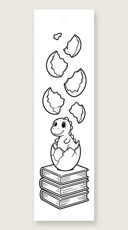 Baby dino hatching: coloring bookmark