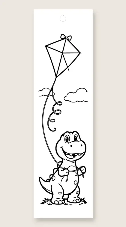 Dino with kite: dinosaur coloring bookmark