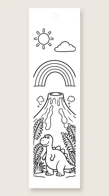 Dino and rainbow: dinosaur coloring bookmark