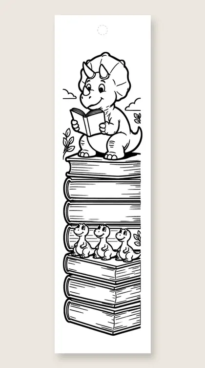 Triceratops story time: dinosaur coloring bookmark