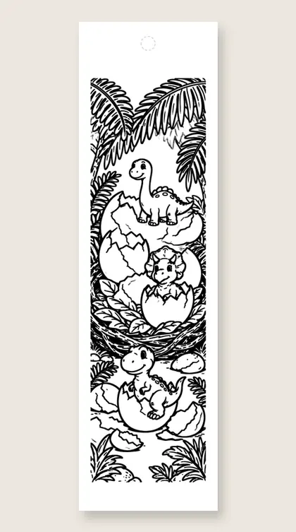 Dino hatching trio: dinosaur coloring bookmark