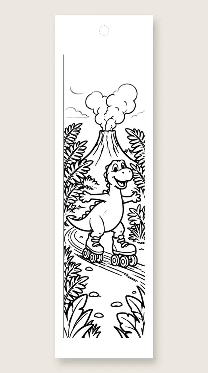 Dino on roller skates: dinosaur coloring bookmark