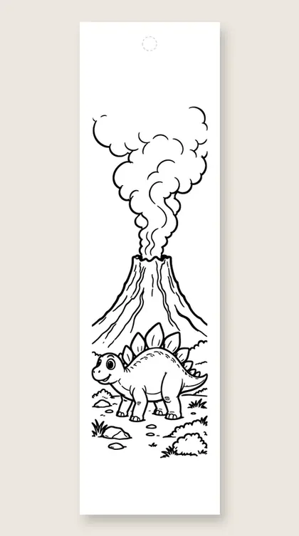 Volcano and a dino: coloring bookmark