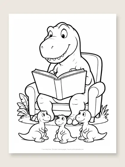 T. rex story time: dinosaur coloring page