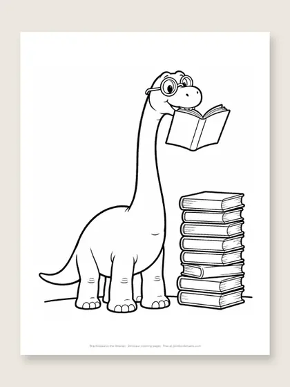 Brachiosaurus the librarian: dinosaur coloring page