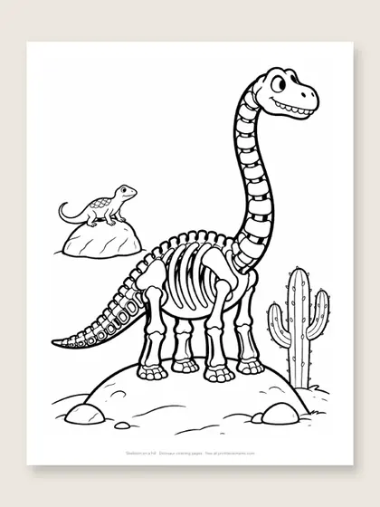 Skeleton on a hill: dinosaur coloring page