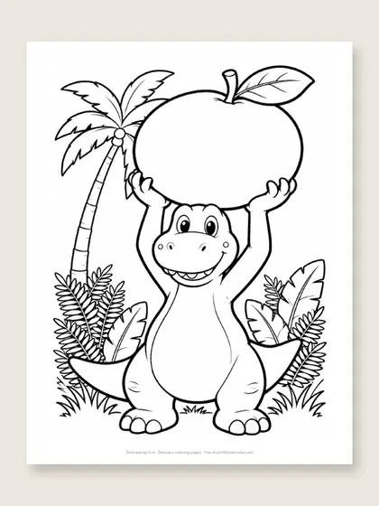 Dino eating fruit: dinosaur coloring page