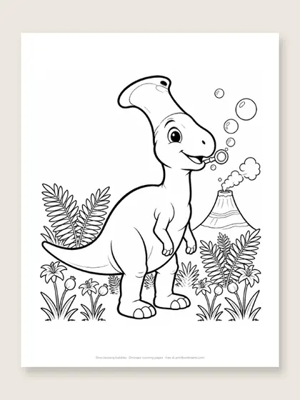 Dino blowing bubbles: dinosaur coloring page