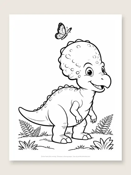 Dome-head dino smiling: dinosaur coloring page