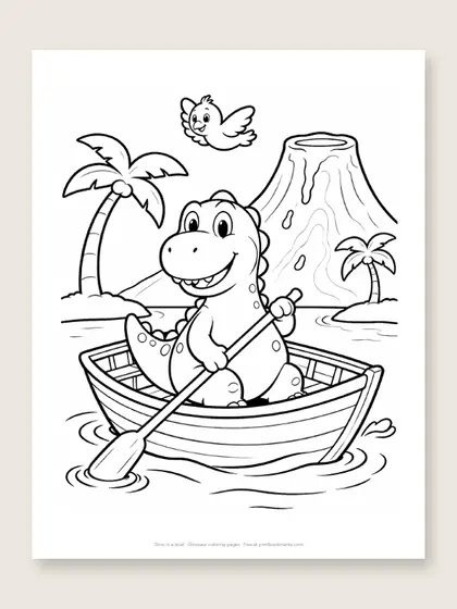 Dino in a boat: dinosaur coloring page
