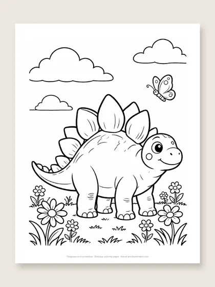 Stegosaurus in a meadow: dinosaur coloring page