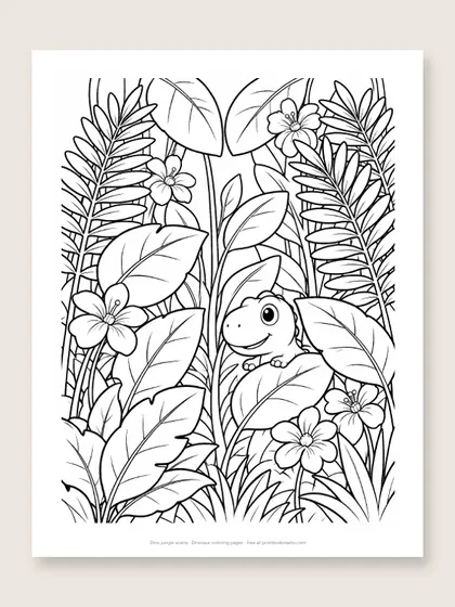 Dino jungle scene: dinosaur coloring page
