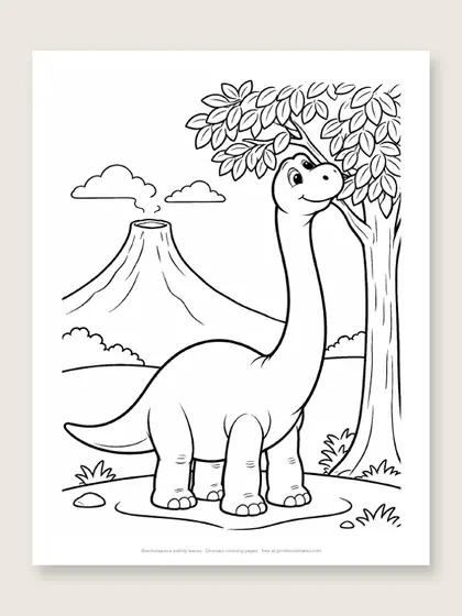 Brachiosaurus eating leaves: dinosaur coloring page