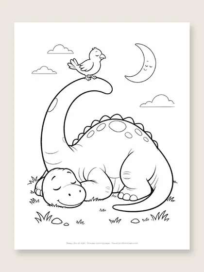 Sleepy dino at night: dinosaur coloring page