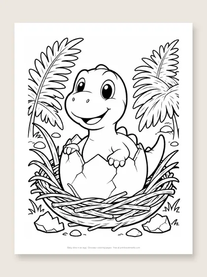 Baby dino in an egg: dinosaur coloring page
